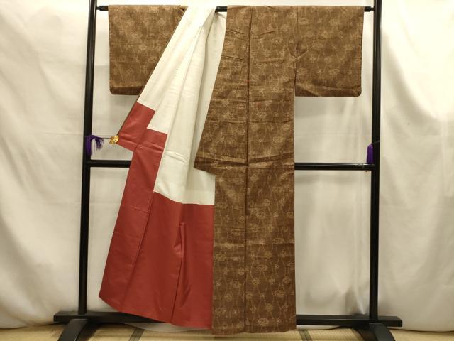 平和屋着物■上質な紬　立涌花文　正絹　逸品　AABK6083sx