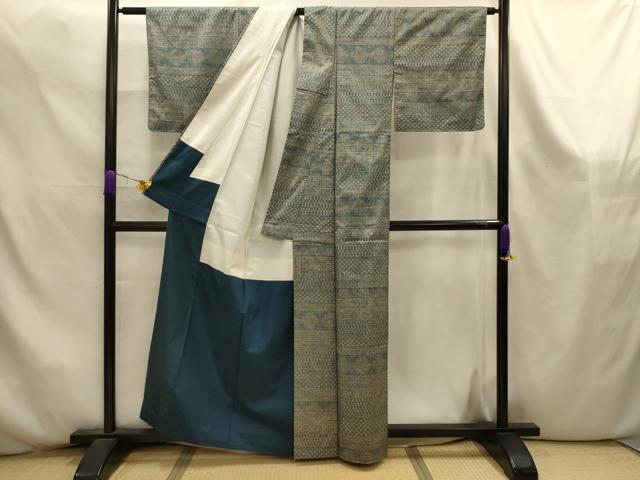 平和屋着物■上質な紬　横段花文　正絹　逸品　AABK6086sx