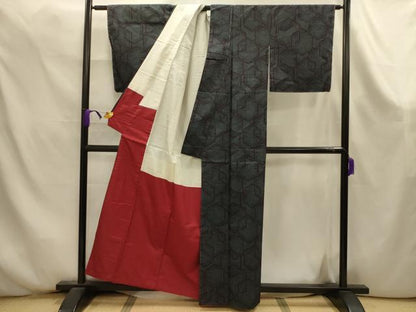 平和屋着物■上質な紬　亀甲文　正絹　逸品　AABK6088sx