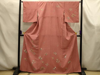 平和屋着物■江戸小紋　訪問着　手描き　草花文　正絹　逸品　AABK6091sx