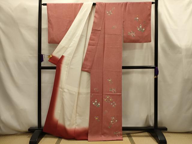 平和屋着物■江戸小紋　訪問着　手描き　草花文　正絹　逸品　AABK6091sx