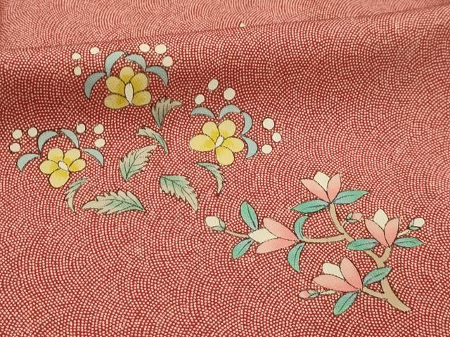 平和屋着物■江戸小紋　訪問着　手描き　草花文　正絹　逸品　AABK6091sx