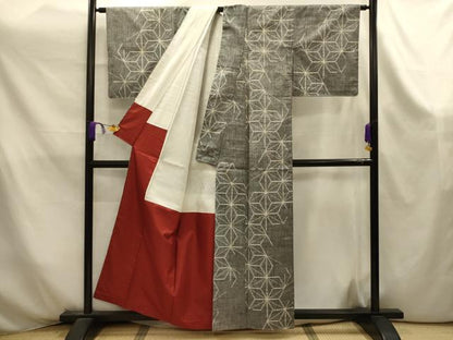 平和屋着物■上質な紬　麻の葉文様　正絹　逸品　AABK6093sx