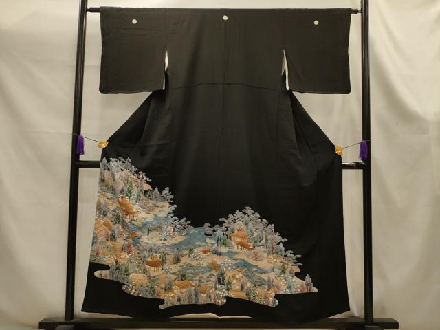 平和屋着物■豪華黒留袖　風景文　金彩　正絹　逸品　AABK6098sx