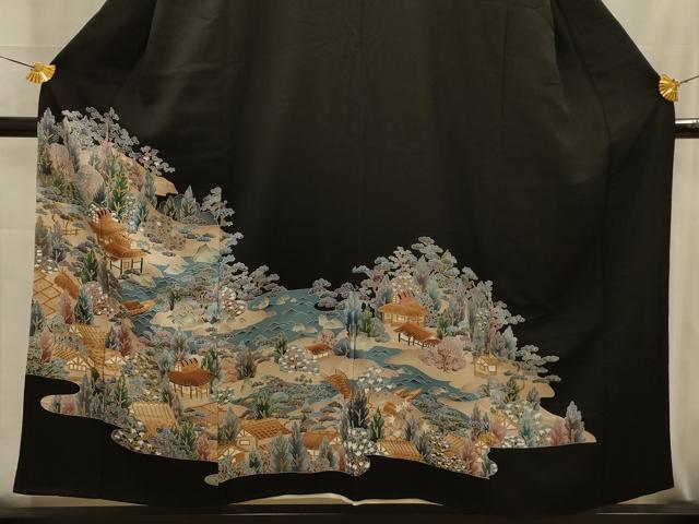 平和屋着物■豪華黒留袖　風景文　金彩　正絹　逸品　AABK6098sx