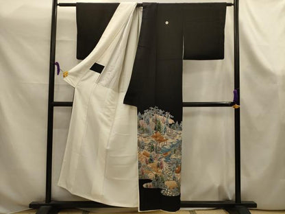 平和屋着物■豪華黒留袖　風景文　金彩　正絹　逸品　AABK6098sx