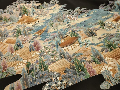 平和屋着物■豪華黒留袖　風景文　金彩　正絹　逸品　AABK6098sx