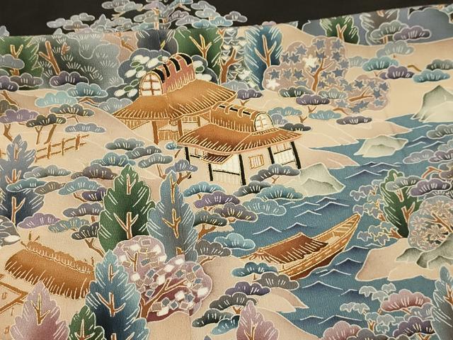 平和屋着物■豪華黒留袖　風景文　金彩　正絹　逸品　AABK6098sx