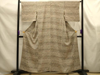 平和屋着物■上質な小紋　横段吉祥花蝶文　正絹　逸品　AABK6106sx