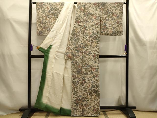 平和屋着物■上質な小紋　風景文　鬼しぼ縮緬　正絹　逸品　AABK6108sx