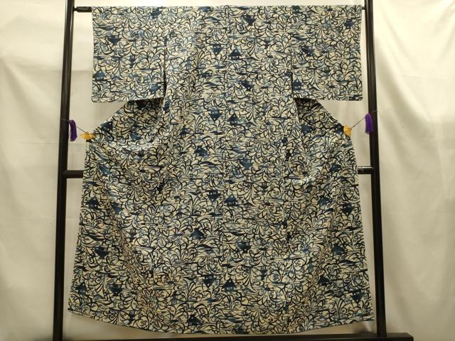 平和屋着物■上質な小紋　型染め　風景文　正絹　逸品　AABK6111sx