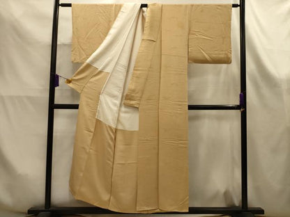 平和屋着物■上質な色無地　枝葉地紋　杏色　正絹　逸品　AABK6112sx