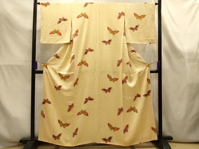 平和屋着物■上質な小紋　手描き　舞蝶文　銀彩　やまと誂製　正絹　逸品　AABK6113sx