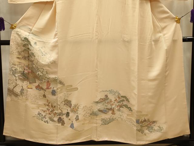 平和屋着物■色留訪問着　寿光織　人物風景文　鈴乃屋扱い　正絹　逸品　AABK6114sx