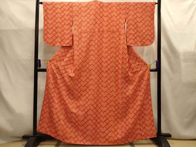 平和屋着物■大変加工の良い総絞り小紋　幾何学文様　正絹　逸品　AABK6134sx