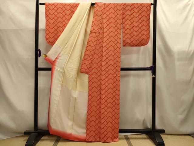 平和屋着物■大変加工の良い総絞り小紋　幾何学文様　正絹　逸品　AABK6134sx