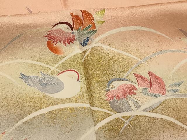 平和屋着物■訪問着　刺繍　鴛鴦　暈し染め　金糸　金彩　正絹　逸品　AABK6139sx