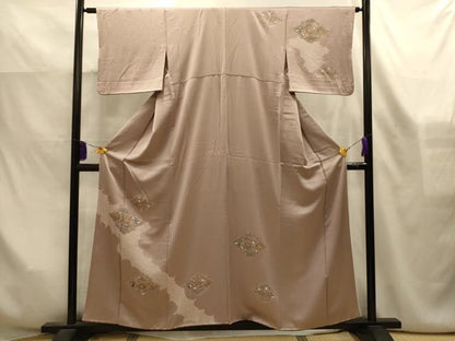 平和屋着物■訪問着　絞り　松皮菱更紗花文　金彩　正絹　逸品　AABK6140sx
