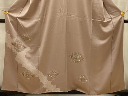 平和屋着物■訪問着　絞り　松皮菱更紗花文　金彩　正絹　逸品　AABK6140sx