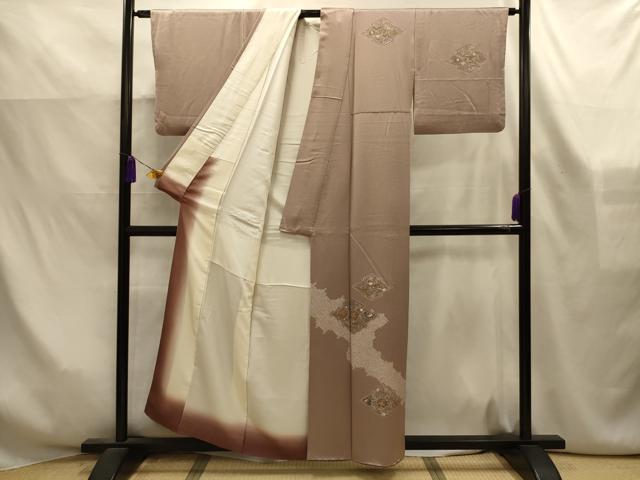 平和屋着物■訪問着　絞り　松皮菱更紗花文　金彩　正絹　逸品　AABK6140sx