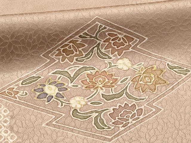 平和屋着物■訪問着　絞り　松皮菱更紗花文　金彩　正絹　逸品　AABK6140sx