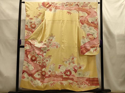 平和屋着物■豪華振袖　絞り　駒刺繍　流水花文　金彩　正絹　逸品　AABK6141sx
