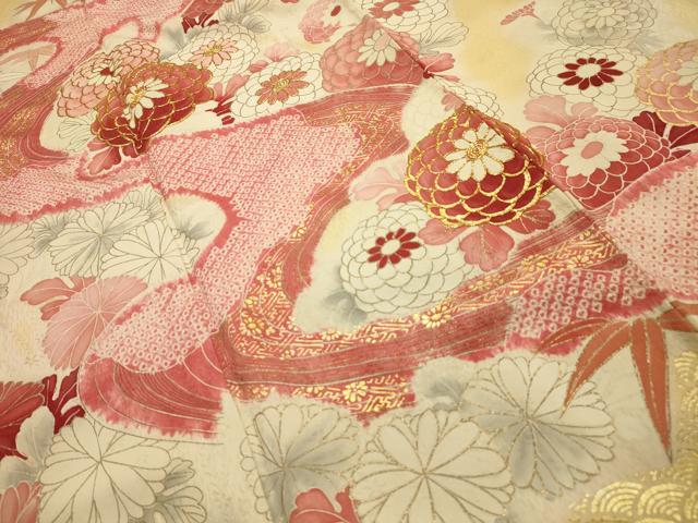 平和屋着物■豪華振袖　絞り　駒刺繍　流水花文　金彩　正絹　逸品　AABK6141sx