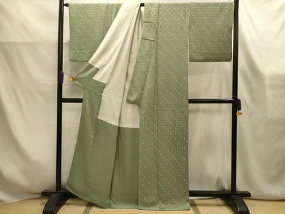 平和屋着物■上質な小紋　絞り　花青海波地紋　正絹　逸品　AABK6150sx