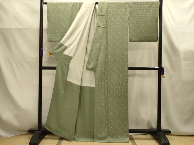 平和屋着物■上質な小紋　絞り　花青海波地紋　正絹　逸品　AABK6150sx