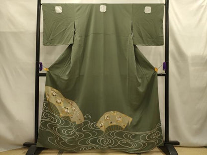 平和屋着物■豪華色留袖　松竹梅　流水扇面色紙花文　金彩　正絹　逸品　AABK6158sx