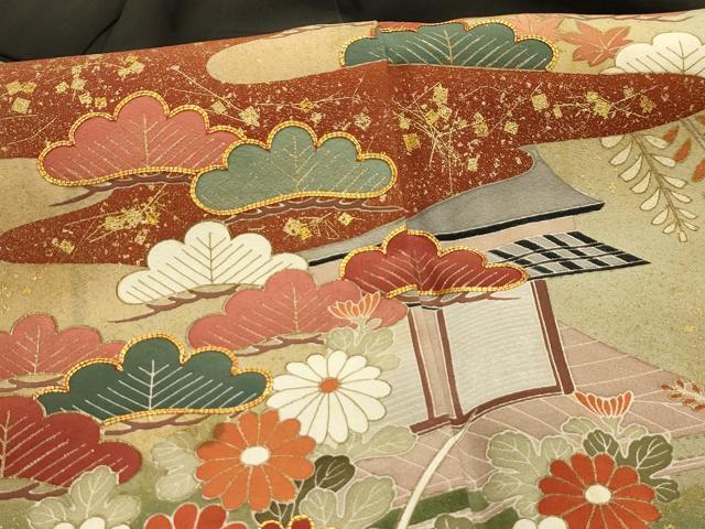 平和屋着物■豪華黒留袖　駒刺繍　松竹梅風景文　暈し染め　金彩　正絹　逸品　AABK6159sx