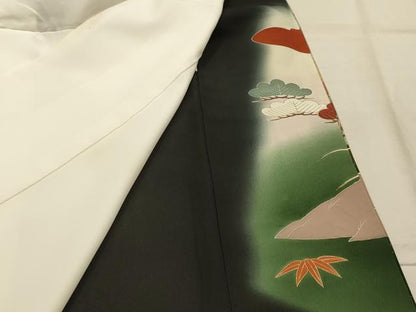 平和屋着物■豪華黒留袖　駒刺繍　松竹梅風景文　暈し染め　金彩　正絹　逸品　AABK6159sx