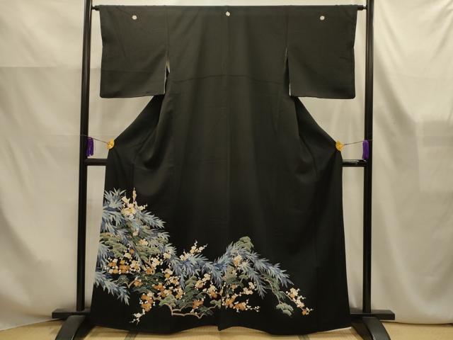 平和屋着物■豪華黒留袖　友禅　松竹梅風景文　正絹　逸品　AABK6160sx