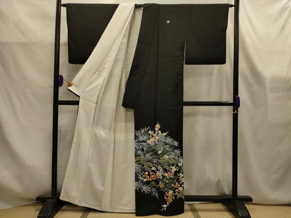 平和屋着物■豪華黒留袖　友禅　松竹梅風景文　正絹　逸品　AABK6160sx
