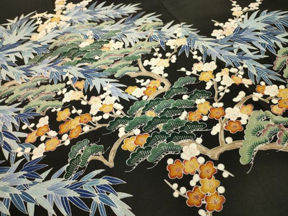 平和屋着物■豪華黒留袖　友禅　松竹梅風景文　正絹　逸品　AABK6160sx