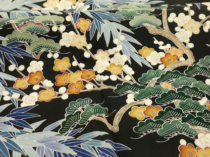平和屋着物■豪華黒留袖　友禅　松竹梅風景文　正絹　逸品　AABK6160sx