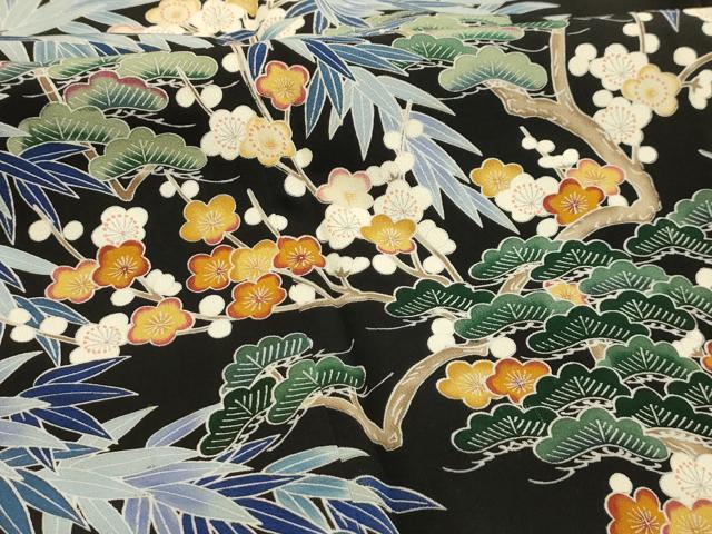 平和屋着物■豪華黒留袖　友禅　松竹梅風景文　正絹　逸品　AABK6160sx