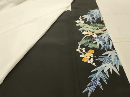 平和屋着物■豪華黒留袖　友禅　松竹梅風景文　正絹　逸品　AABK6160sx