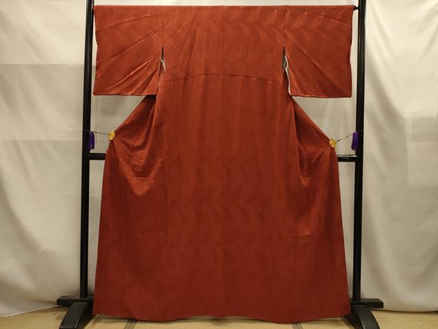 平和屋着物■上質な色無地　菊地紋　赤錆色　正絹　逸品　AABK6162sx
