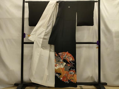 平和屋着物■豪華黒留袖　作家物　道長地紙鳳凰花文　正絹　逸品　AABK6164sx