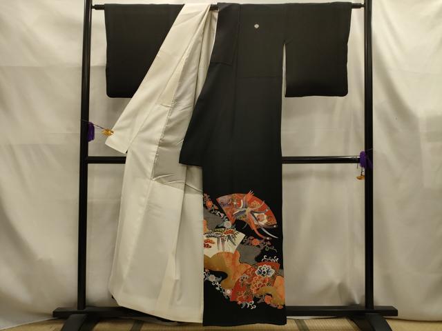 平和屋着物■豪華黒留袖　作家物　道長地紙鳳凰花文　正絹　逸品　AABK6164sx