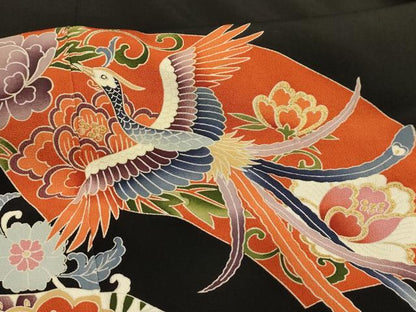 平和屋着物■豪華黒留袖　作家物　道長地紙鳳凰花文　正絹　逸品　AABK6164sx