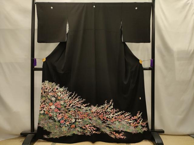 平和屋着物■豪華黒留袖　友禅　作家物　梅松文　正絹　逸品　AABK6171sx