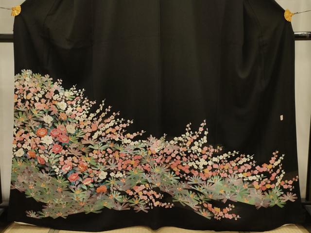 平和屋着物■豪華黒留袖　友禅　作家物　梅松文　正絹　逸品　AABK6171sx