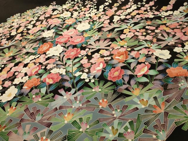 平和屋着物■豪華黒留袖　友禅　作家物　梅松文　正絹　逸品　AABK6171sx