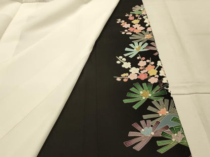 平和屋着物■豪華黒留袖　友禅　作家物　梅松文　正絹　逸品　AABK6171sx