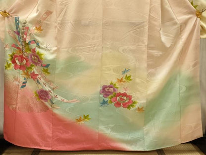 平和屋着物■豪華振袖　駒刺繍　束ね熨斗流水花文　暈し染め　金彩　正絹　逸品　AABK6174sx