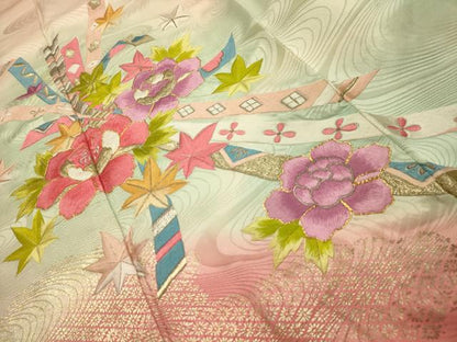 平和屋着物■豪華振袖　駒刺繍　束ね熨斗流水花文　暈し染め　金彩　正絹　逸品　AABK6174sx