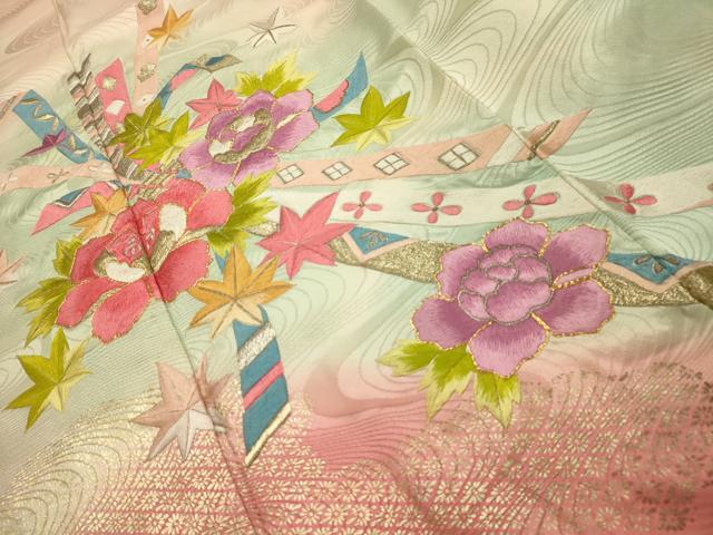 平和屋着物■豪華振袖　駒刺繍　束ね熨斗流水花文　暈し染め　金彩　正絹　逸品　AABK6174sx