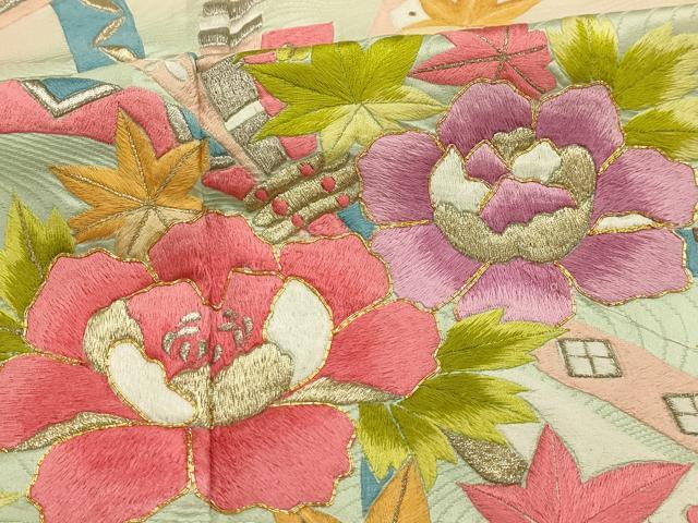 平和屋着物■豪華振袖　駒刺繍　束ね熨斗流水花文　暈し染め　金彩　正絹　逸品　AABK6174sx